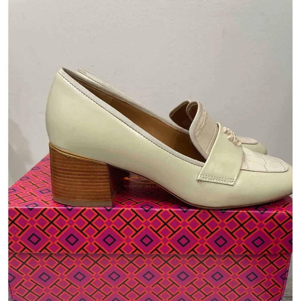 Tory Burch Everly 55mm Loafer Dulce De Leche Croc Leather Block Heel 137837 5.5M